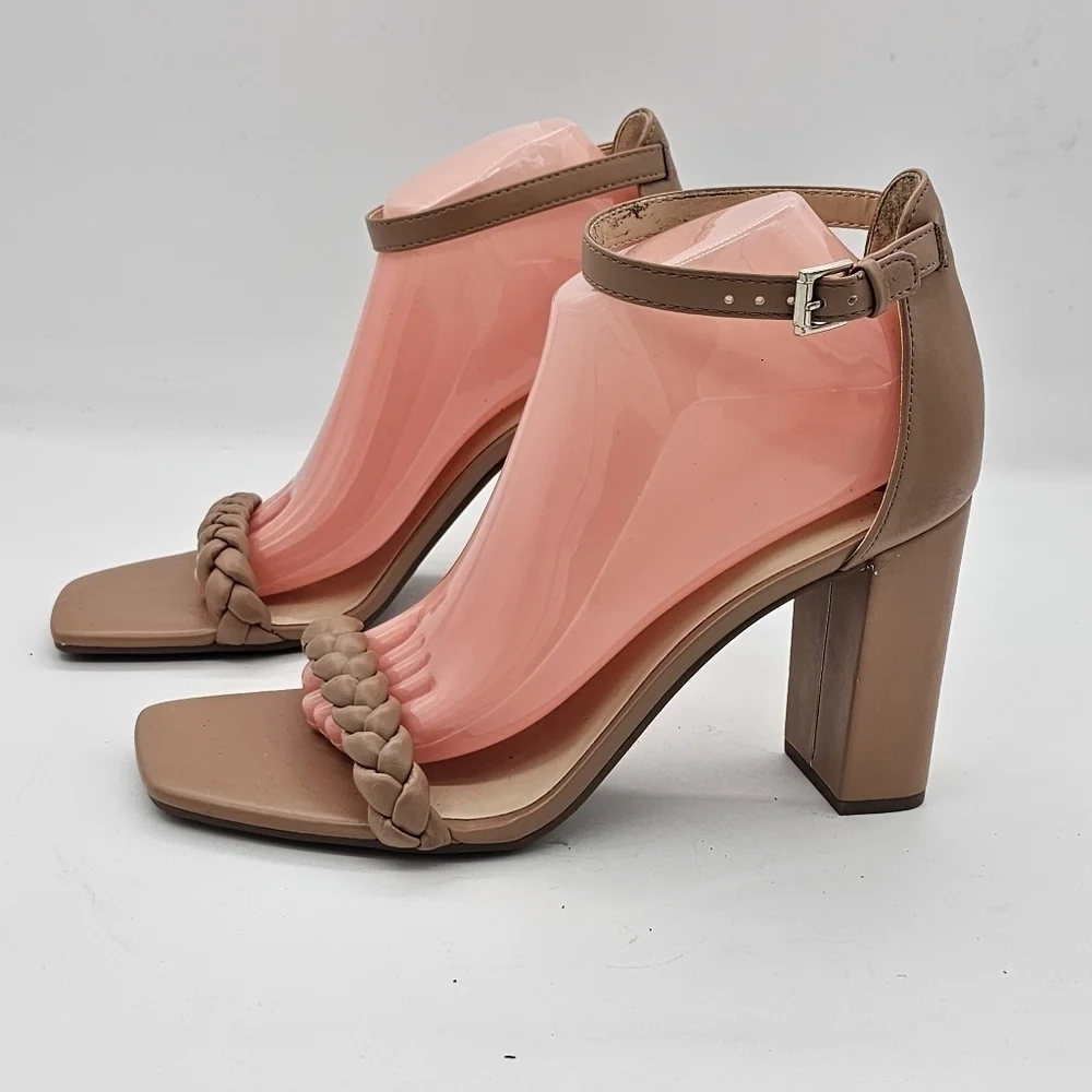 Nine West Allha 3 Macaroon Size 10 Tan Braided Block Heel